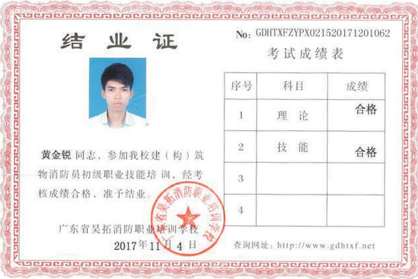 消防结业证书